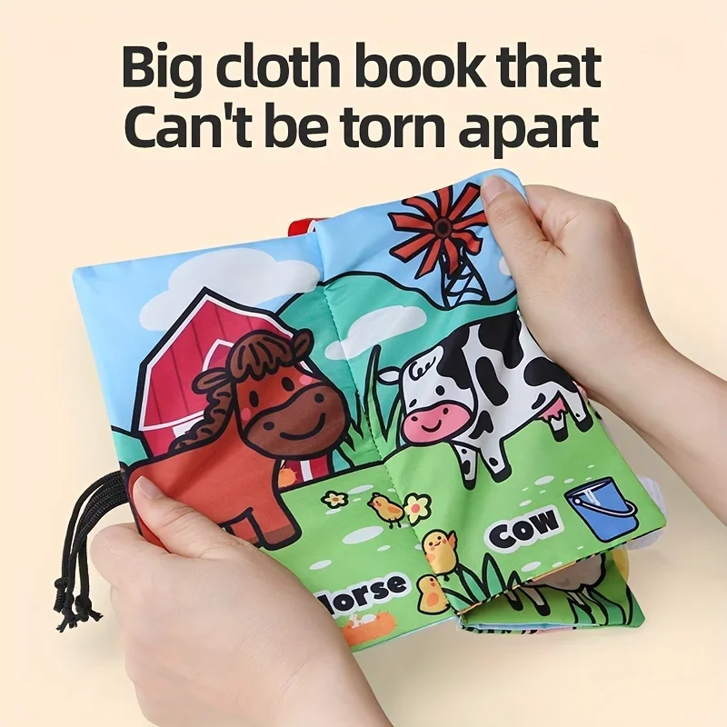 Infant Tail Cloth Book Animals Farm Theme Baby Books Toys Washable Non-toxic Crinkle Cloth Books for Kids Early Education Toys 5