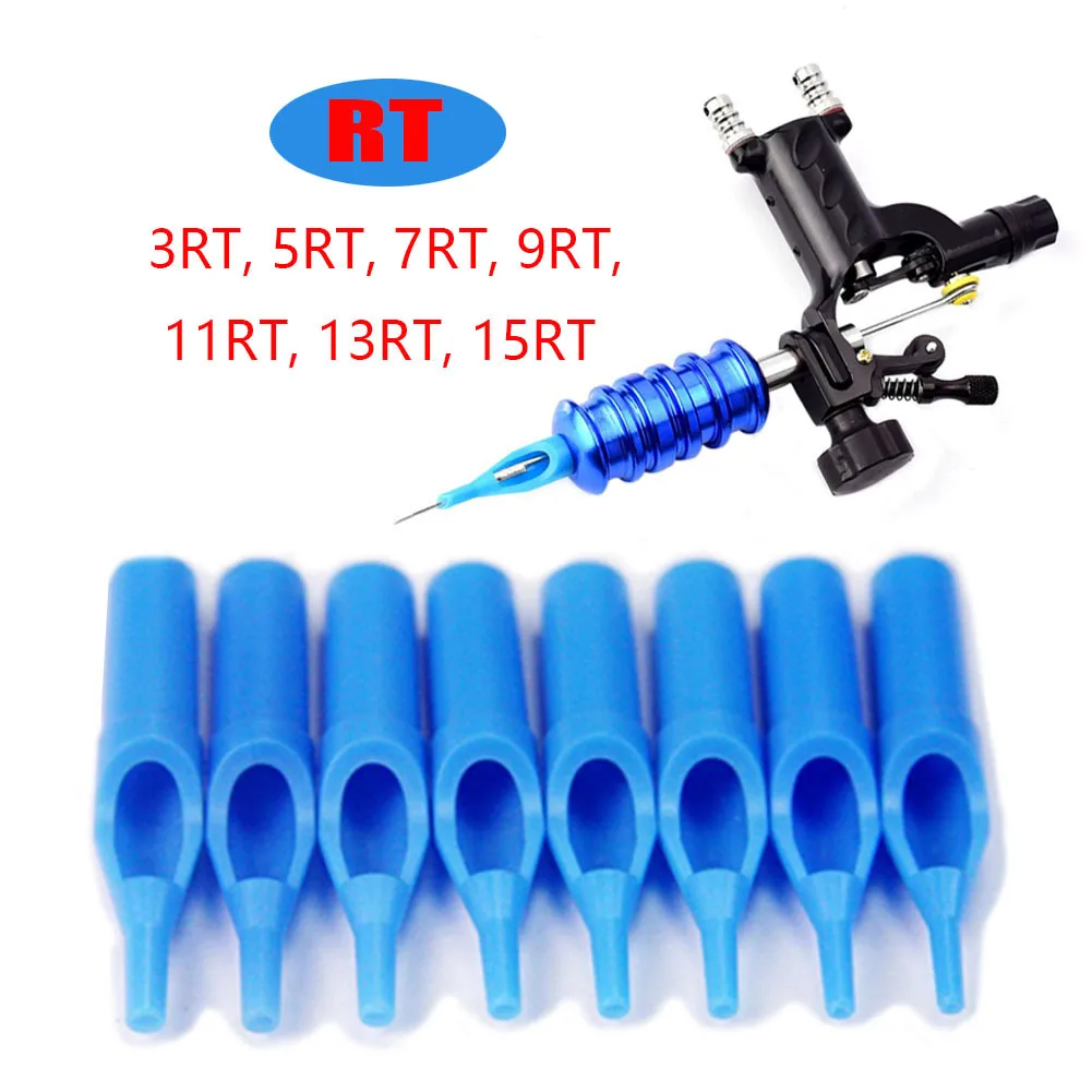 50pcs 3/5/7/9/11/13/15RT Professional Disposable Sterile Tattoo Tip Blue Plastic Flat Round Needle Tip Tattoo Gun Tool Accessory
