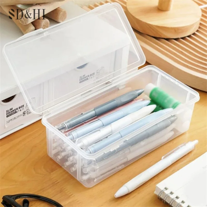 

1PC Large Capacity Pencil Case Box PP Material Transparent Pencil Box Stackable Office Supplies Storage Organizer Box