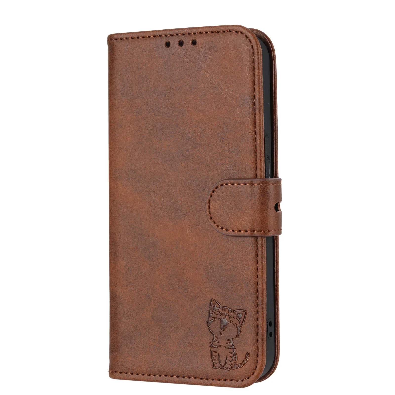 Cat-Themed Leather Flip Wallet Case with Book Stand and Card Slots