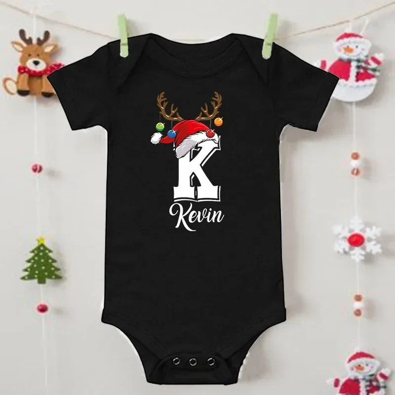 Personalized Christmas Family Matching Clothes Initial with Name Mom Dad Daughter Son T-shirt Baby Bodysuit Xmas Girl Boy Outfit 5