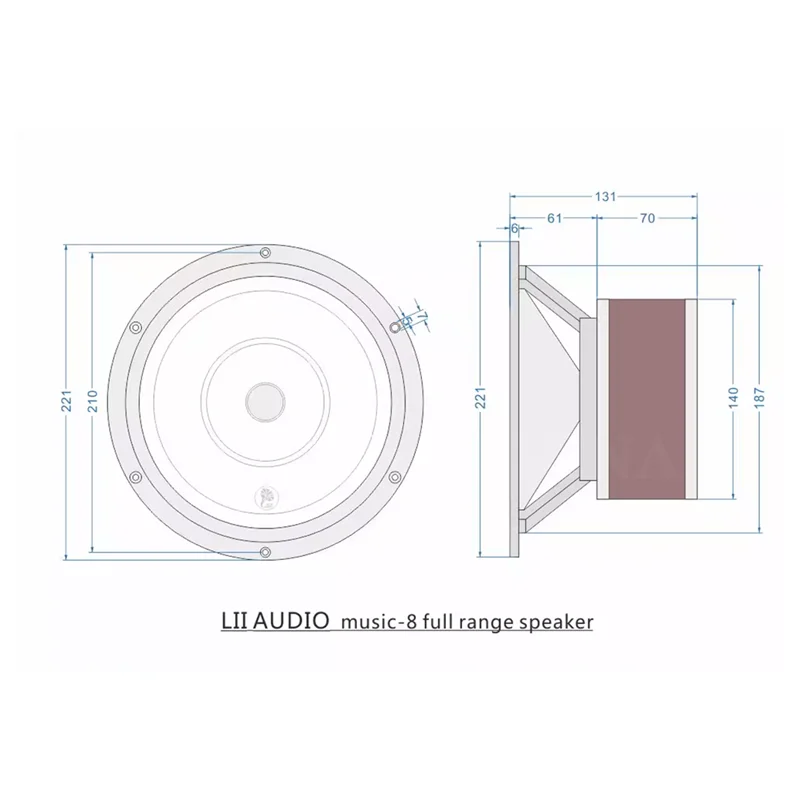 LII AUDIO Music -8 Full Range Speaker OD 221MM Opening Diameter 187MM Countersunk Depth 6MM 8ohm/50-80W (1PCS)