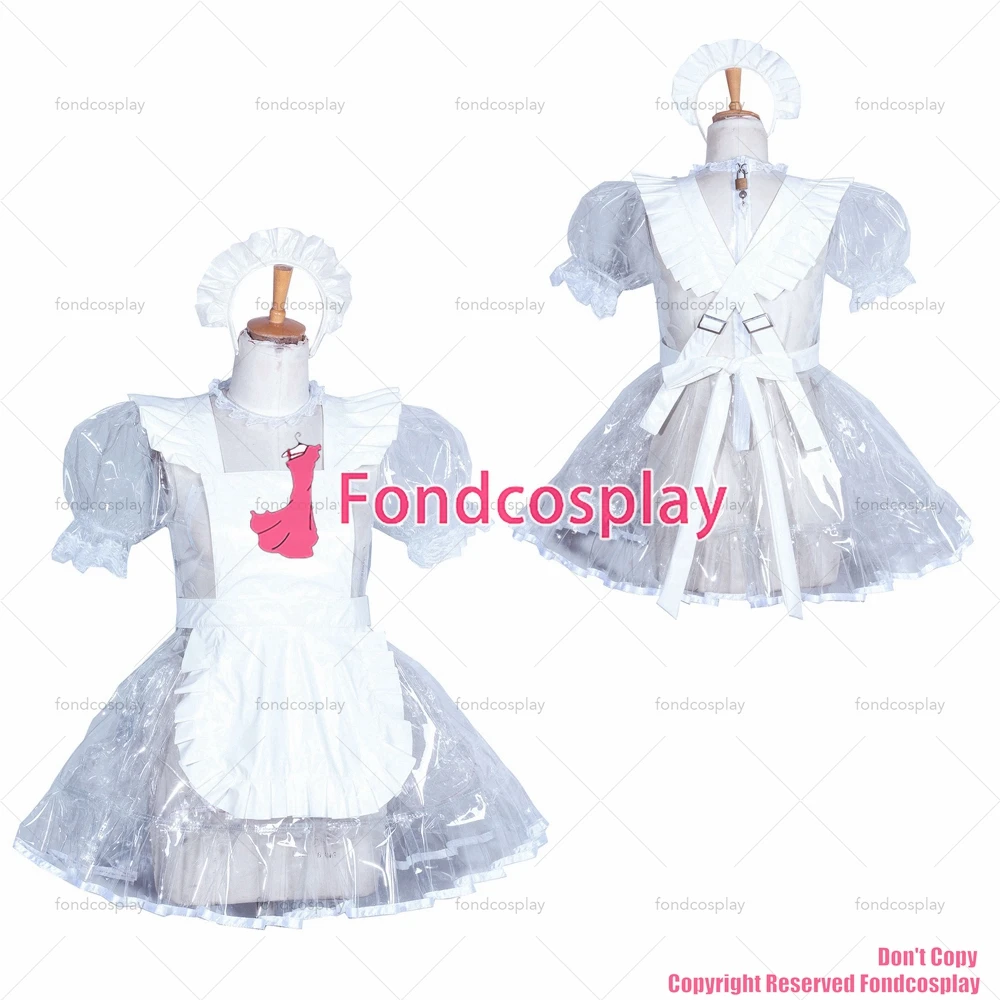 

fondcosplay adult sexy cross dressing sissy maid short Lockable clear PVC dress white apron CD/TV Tailor -Made[G3856]