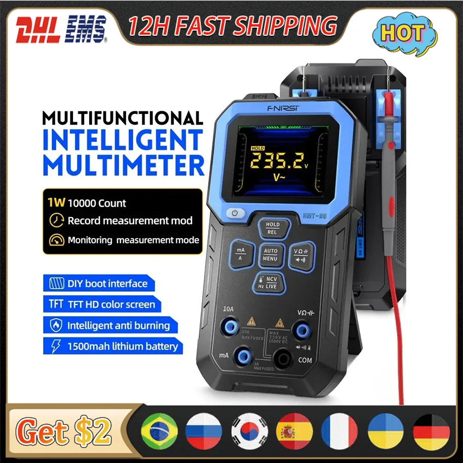 

FNIRSI DMT-99 Digital Multimeter 9999 Counts Smart Professional Tester 1000V 10A True RMS Auto Range AC DC Ohm Hz Capacitance