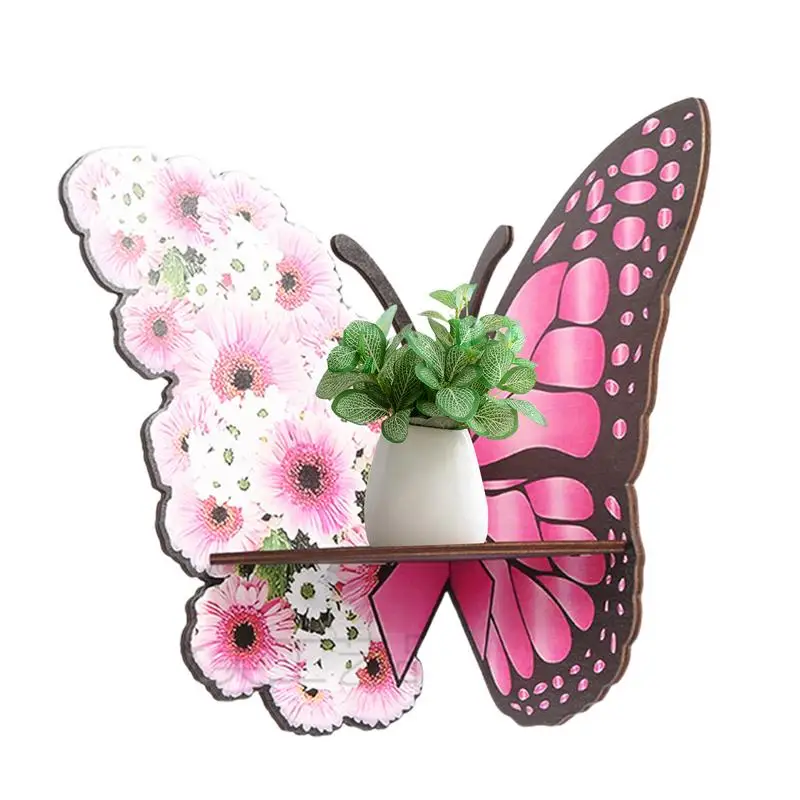 

Corner Wood Shelf Colorful Wooden Butterfly-shaped Home Wall Decoration Floating Wooden Shelf For Storage And Display for room