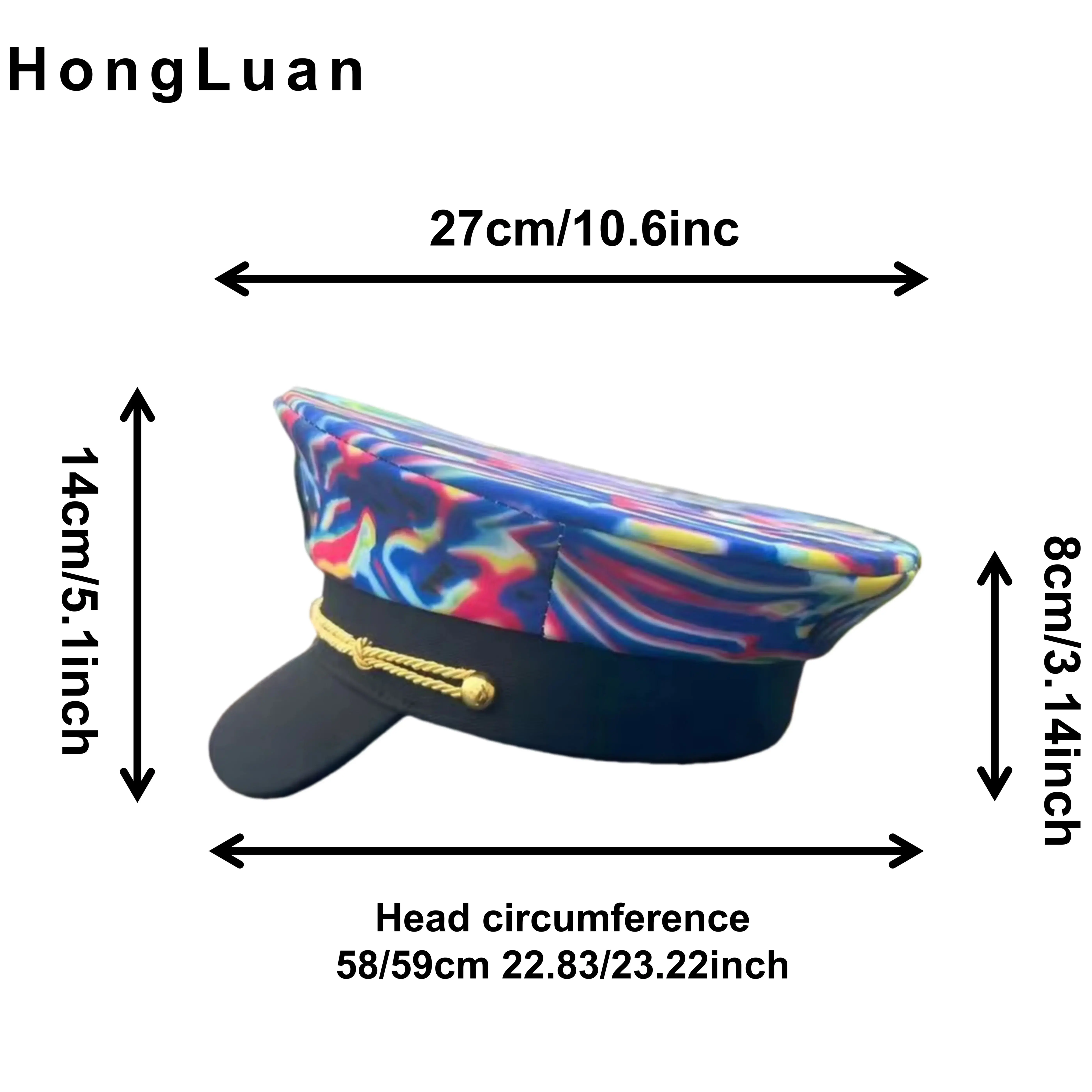 HongLuan Summer Captain Hat with Badge for Woman Military Style Fashion Blue Mix Color Cap for Beach Cruise Music Festivals