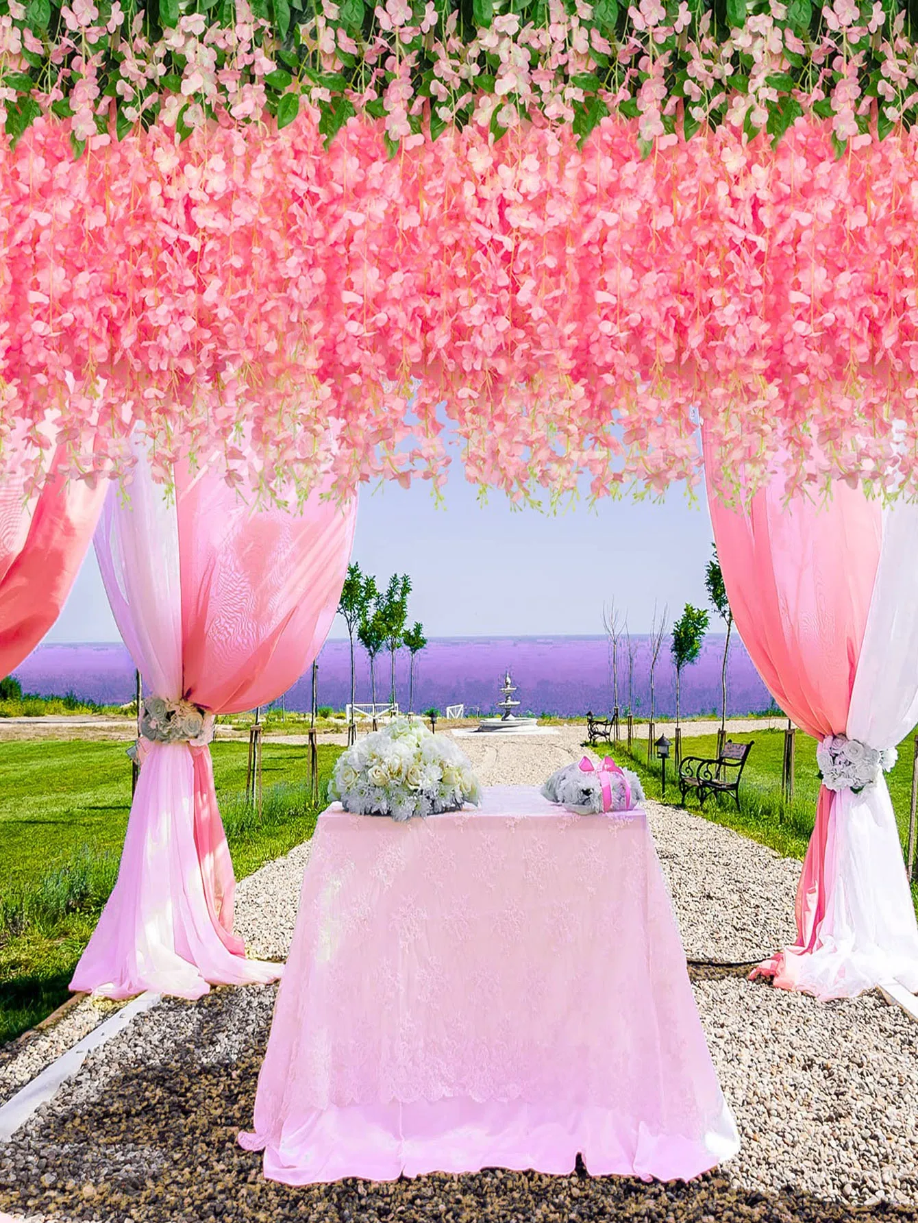 Description Picture 4 of item12Pcs Wisteria Artificial Flower Rattan Wreath Arch Wedding Home Garden Office Decoration Pendant Plant Wall Decoration
