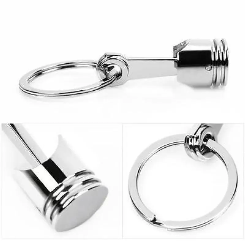 10Pcs Engine Piston Keychain Key Ring Metal Piston Model Keyring Keyfob