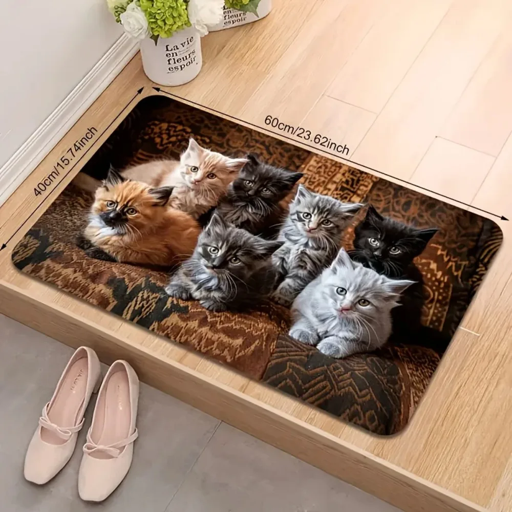 다섯 마리의 고양이 패턴 직사각형 도어매트 2D 플랫 프린트 미끄럼 방지 기계 세탁 가능 현관 주방 홈룸 장 바닥 매트