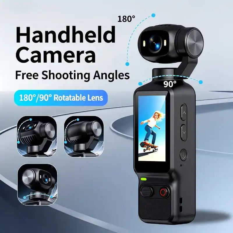 1080P 휴대용 카메라 180 ° /90 ° 회전식 렌즈 액션 카메라 내장형 조명 포켓캠 비디오 레코더 여행용 데일리 브이로그용