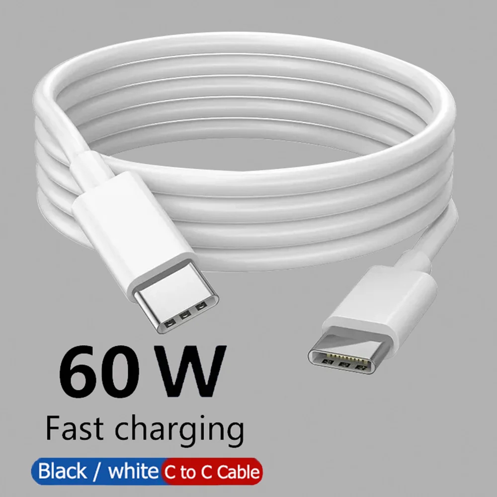 60W USB C to USB Type C Cable Fast Charge Data Cable For PD Line White 2