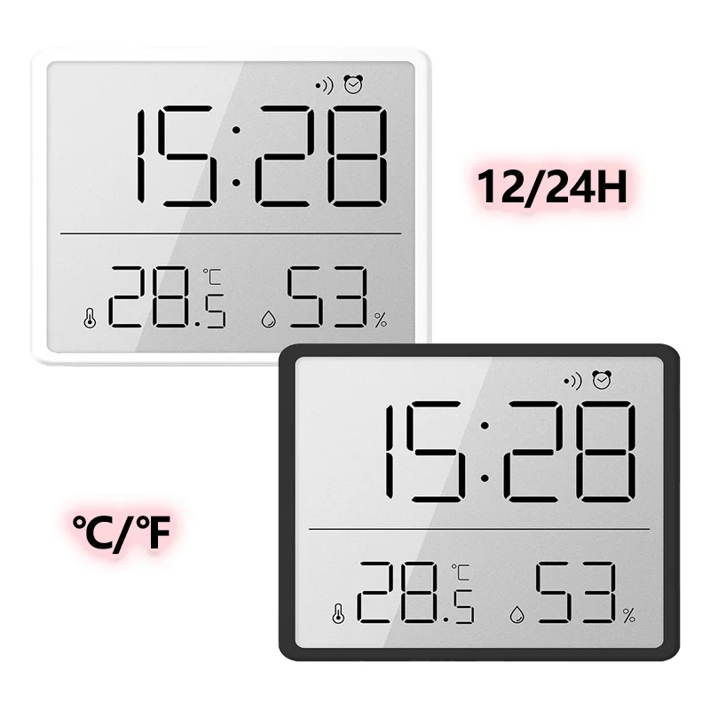 Ultra Thin Digital Alarm Clock with Large LCD Screen and Hygrometer