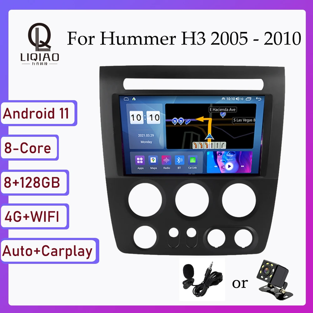 

8GB+128GB Car Radio For Hummer H3 2005-2010 Android 11 DVD Head Unit Rear View Camera USB Mirror Link Built-in Carplay BT OBDII
