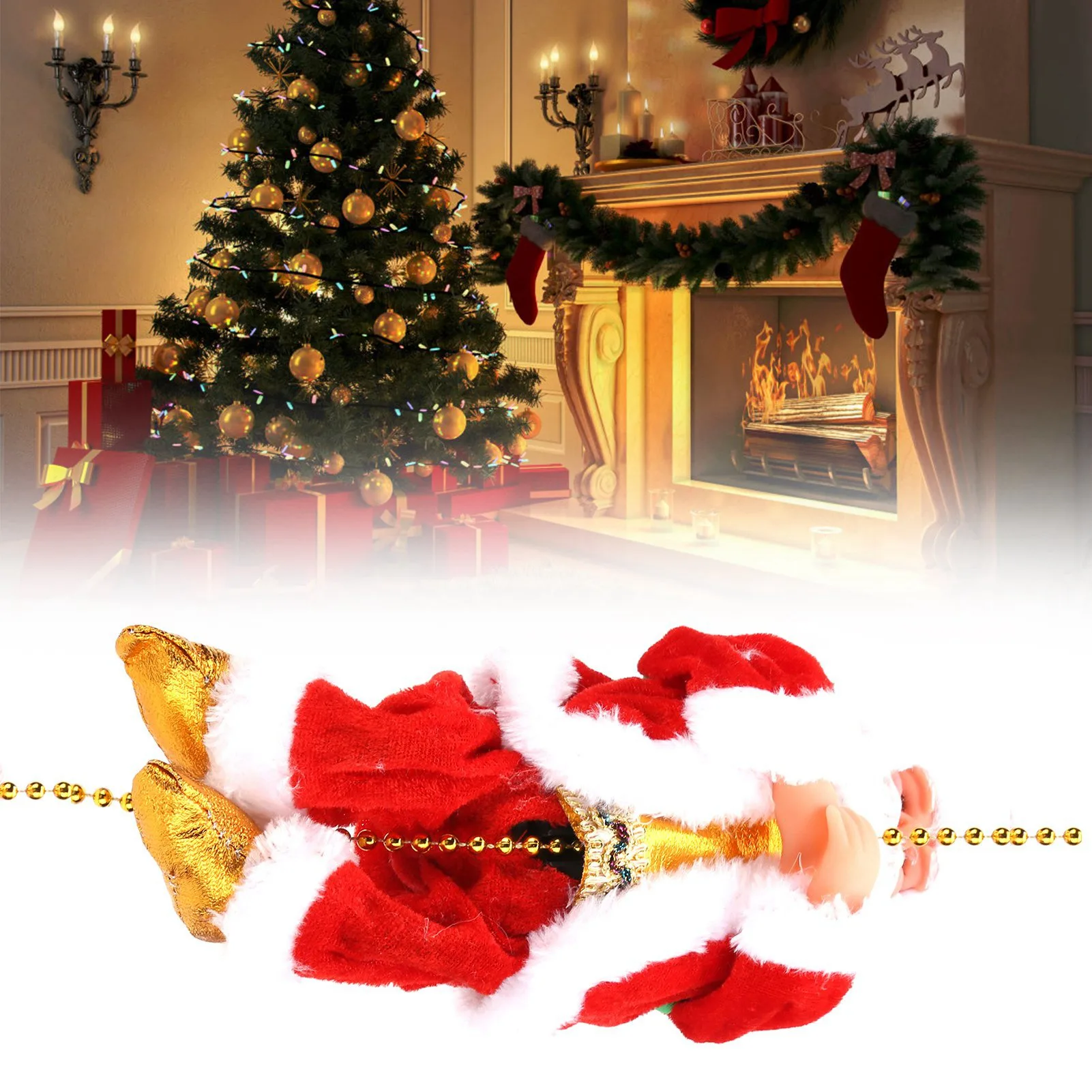 POFET Elektrische Geanimeerde Klimmen Santa Claus op Kralen Muzikale Keten Figuur Mobiele Kerst Ornament POFET Elektrische Geanimeerde Klimmen Santa Claus op Kralen Muzikale Keten Figuur Mobiele Kerst Ornament