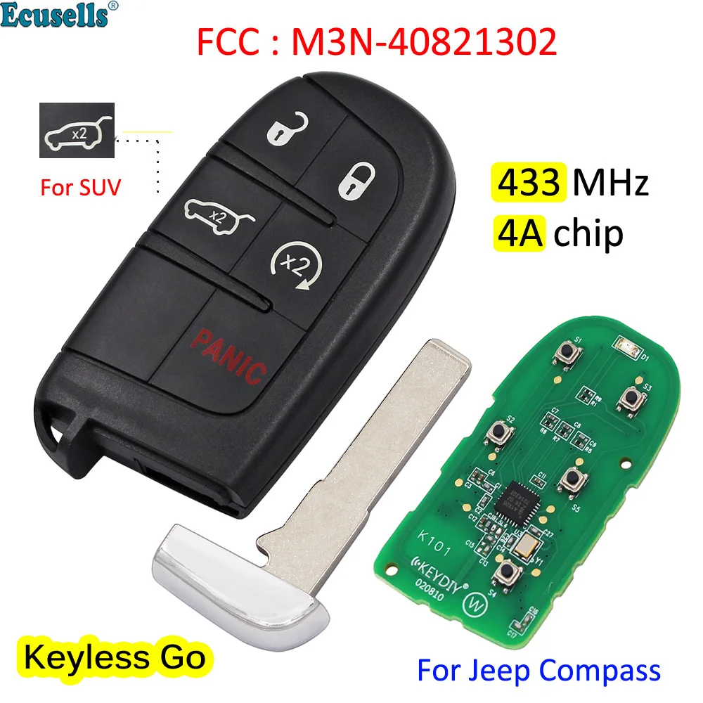 5 Button Smart Keyless Go Remote Key Fob 433mhz 4a Chip For Jeep