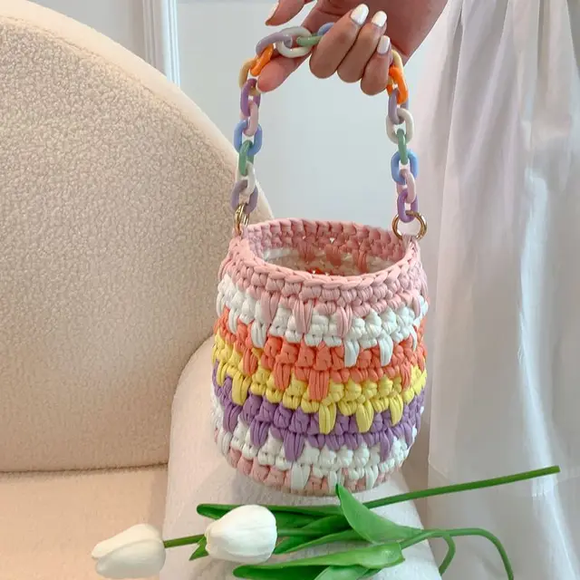 Színes Kézi Szövött Táska Kész Termék Házi Készítésű Diy Anyagcsomag Ajándék Kézitáska A Legjobb Barátnak És Barátnőnek Nyárnak - Image 6