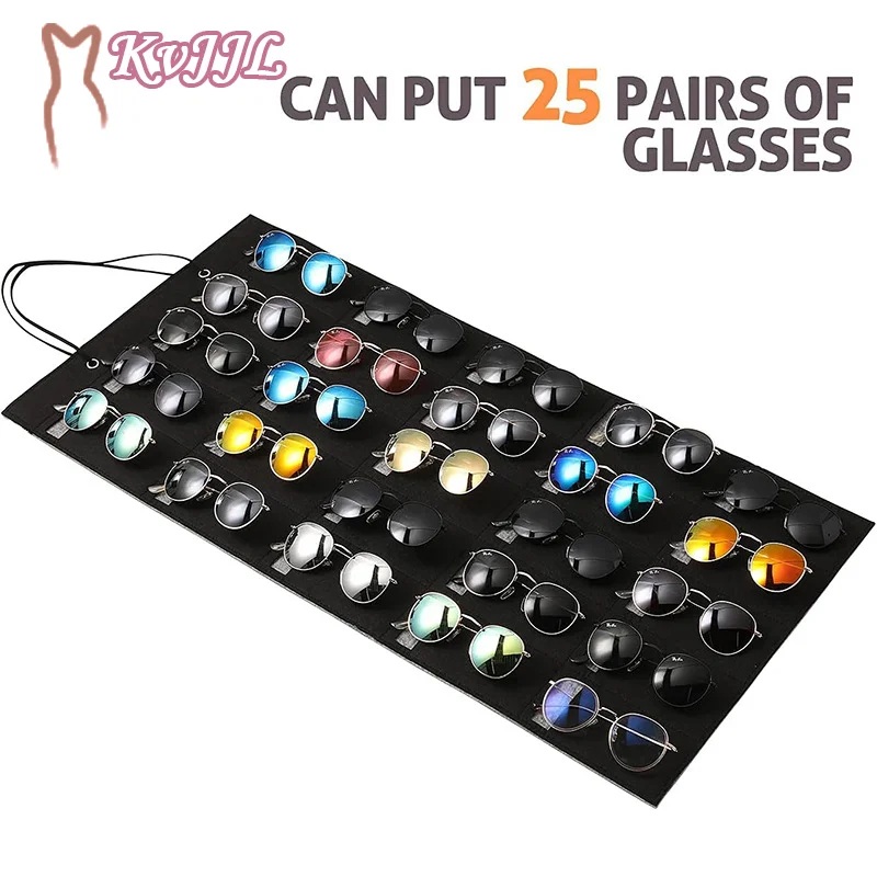 

25 Slots Glasses Organizer Storage Display With Sturdy Rope Felt Wall Hanging Stand Bag Sunglasses Eyeglass Container Holder