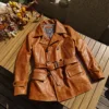 Men's Leather Pea Coat Double Breasted Military Style Househide Windbreaker 2