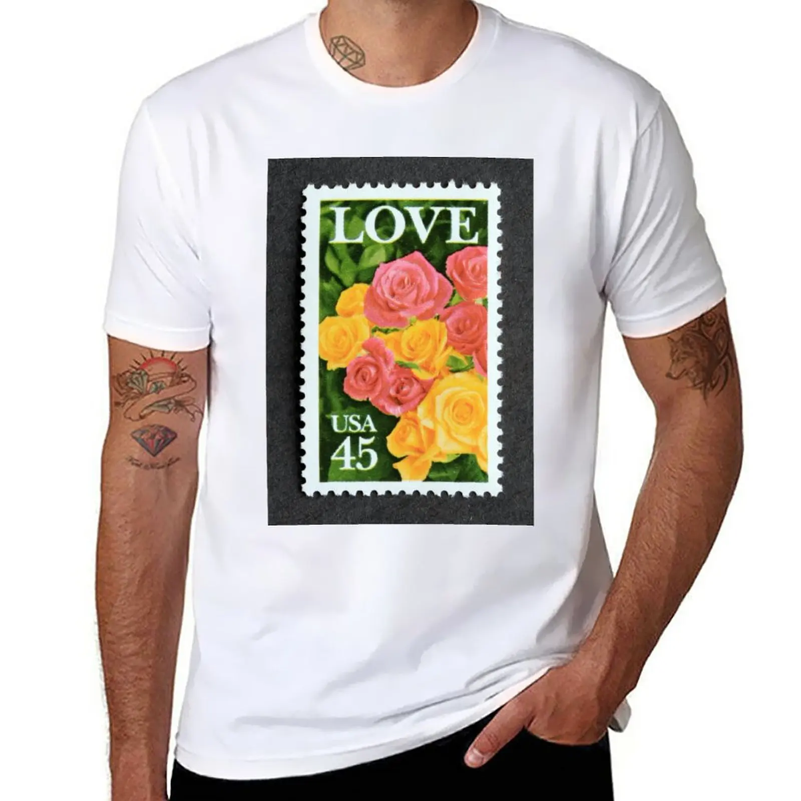 

1988 45 Love Roses Postage Stamp T-Shirt animal prinfor boys quick drying summer top vintage men clothes