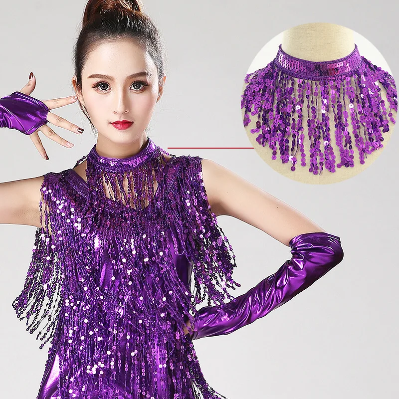 1pcs/lot woman latin dancing necklace female sequin tassel dancing necklace