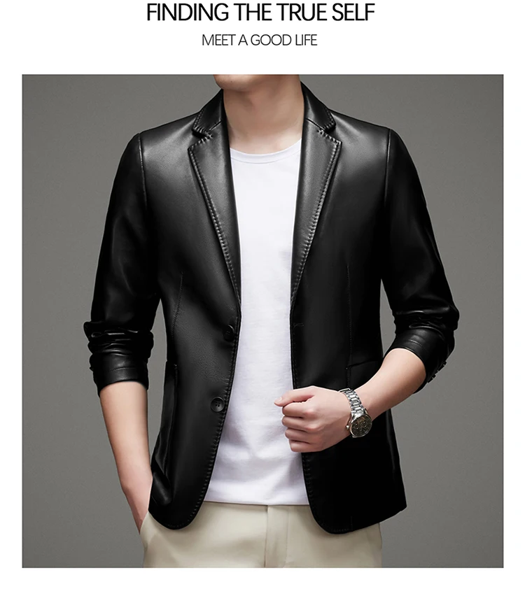 leather field jacket Spring and Autumn Haining Leather Men's Suit Coat Young and Middle-aged Leather Jacket Thin Casual Leather Suit faux leather jacket men