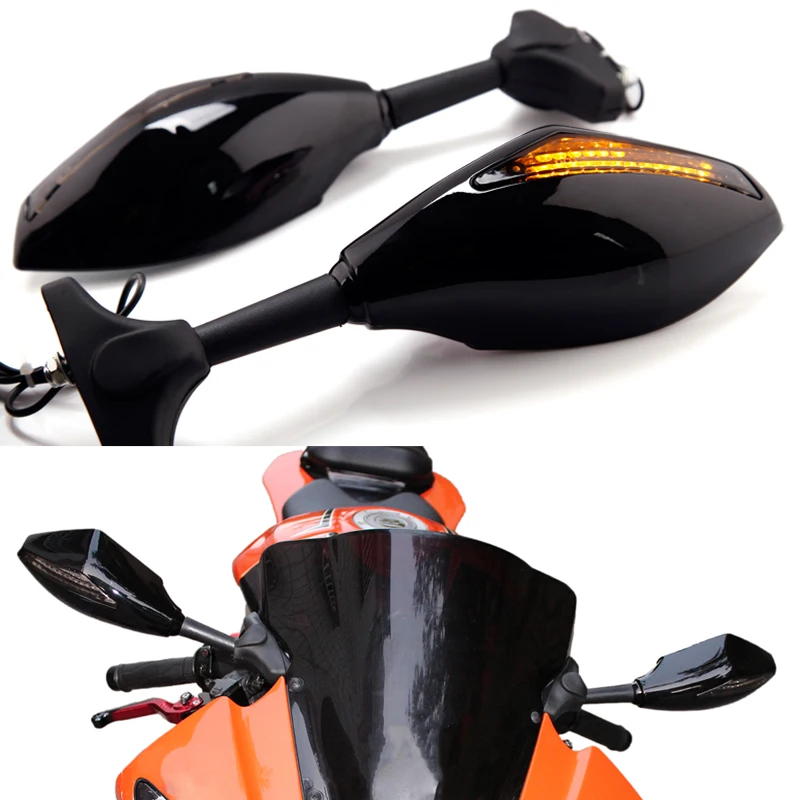 1 Pair Motorcycle LED Turn Signal Mirrors For HONDA CBR600RR 1000RR 500R SUZUKI SXR1000 Hayabusa SV650S GSXR600 GSXR750