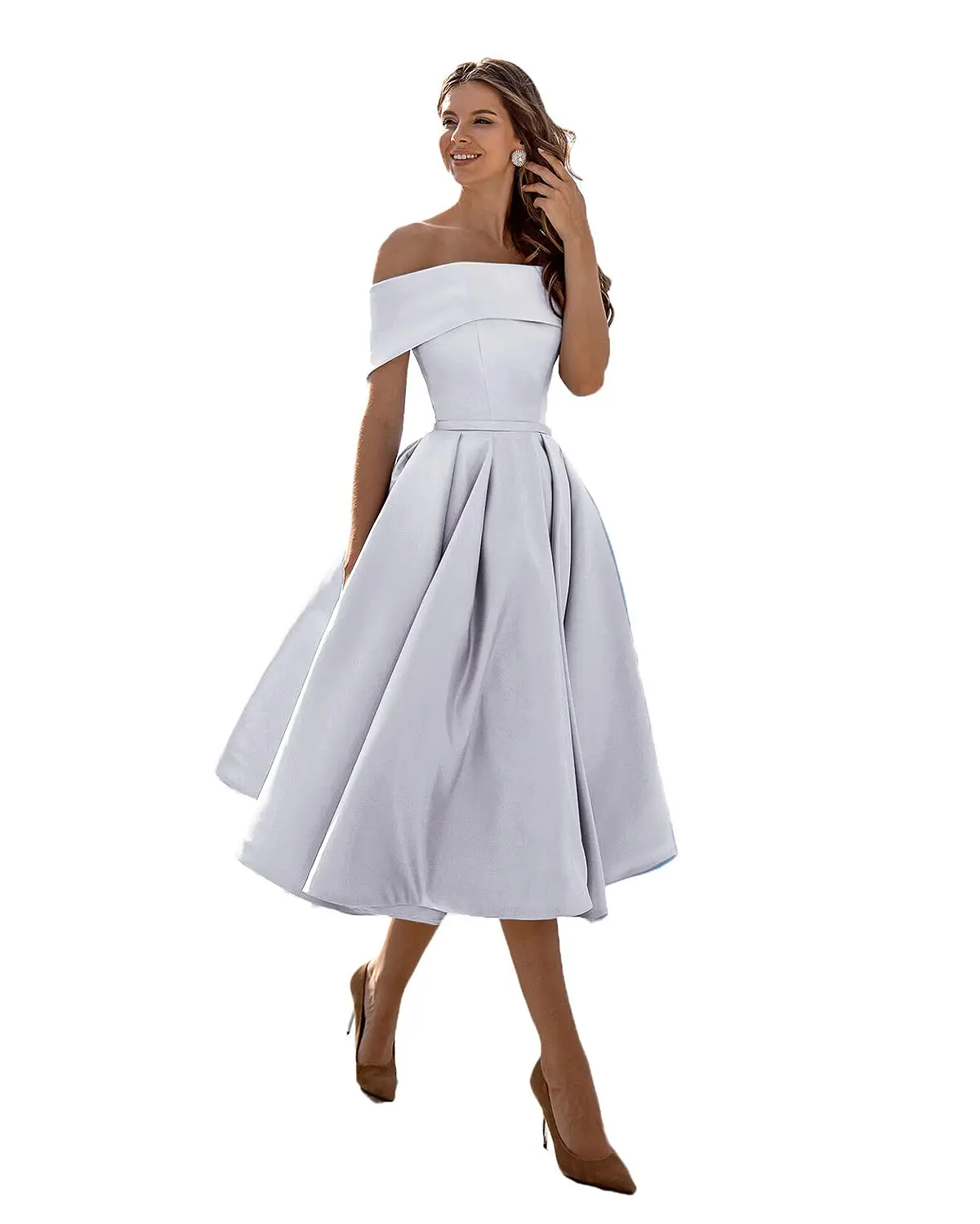 formal evening gowns Off Shoulder Evening Dresses Short Satin t فساتين السهرة A Line Party Prom Gown with Pockets for Women petite formal dresses & gowns Evening Dresses