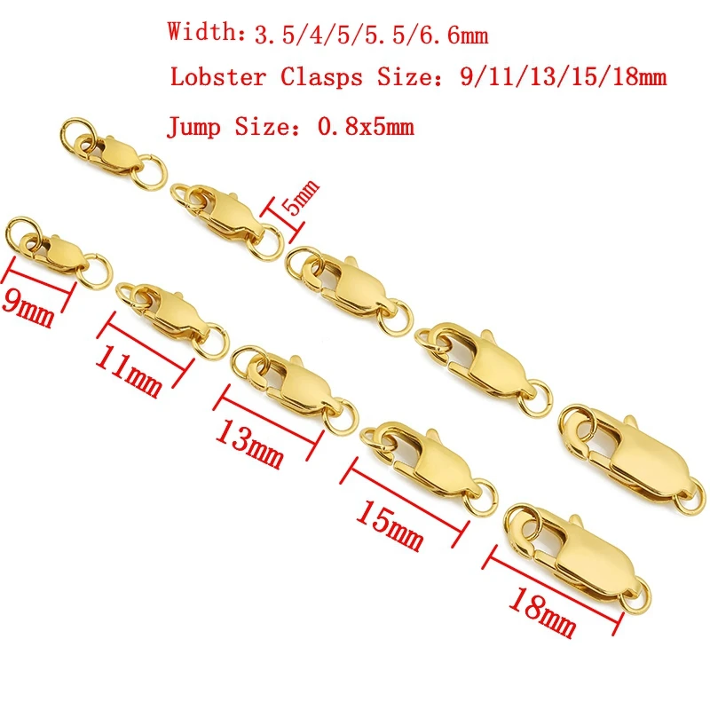 316 Stainless Steel Rectangle Lobster Clasps with Jump Rings Hooks Connectors for Bracelet Necklace Chains Jewelry Making 10pcs