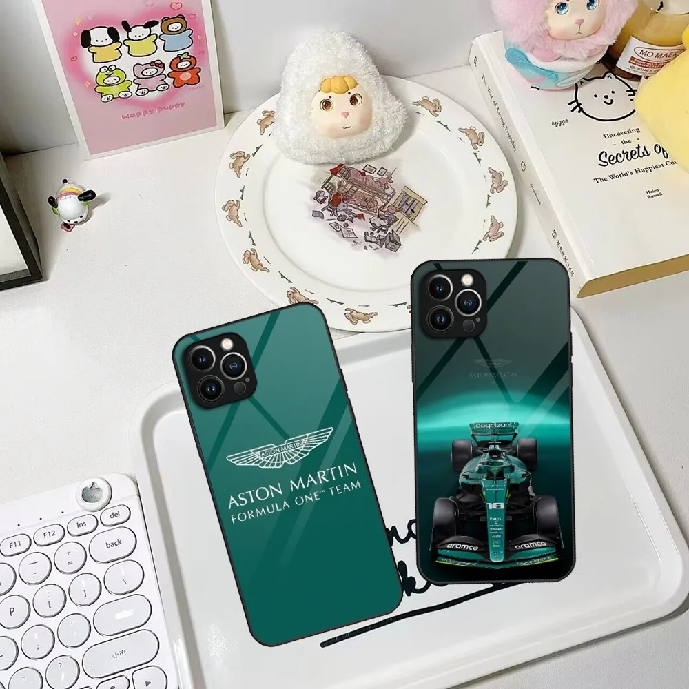 Custodia Protettiva In Vetro A-Aston M-Martin F1 Per Iphone 15 14 12 11 13 Pro Max Pro Mini Puls