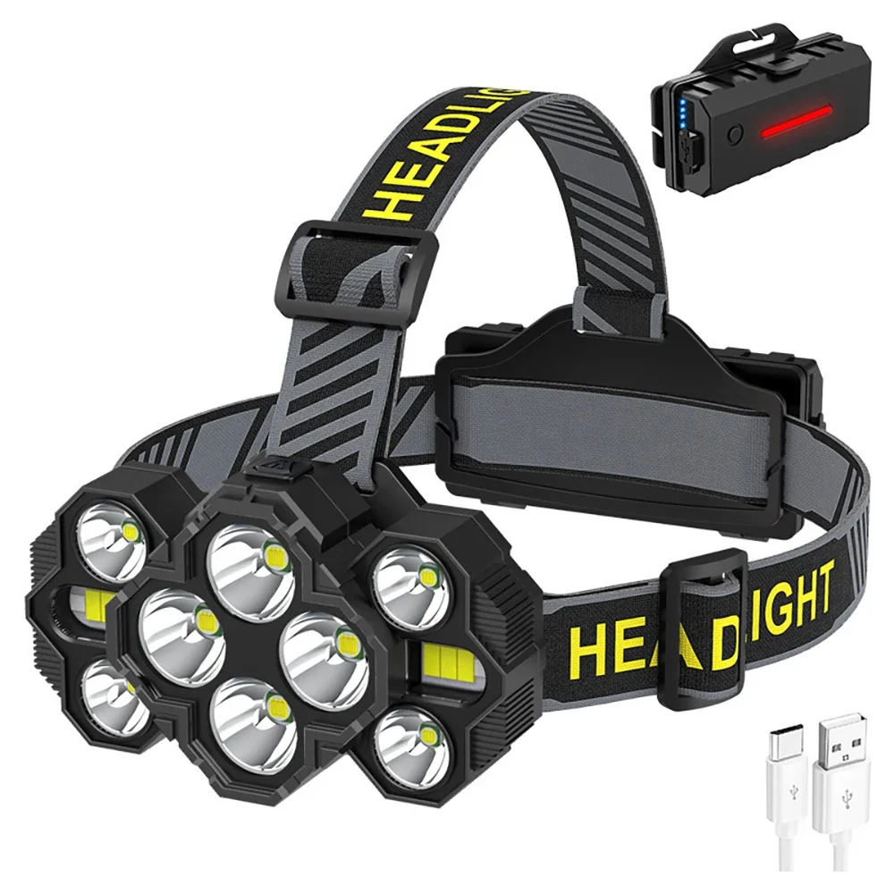 

10 LED Headlamp Rechargeable Super Bright Head Torch 8 Modes Portable Flashlight Outdoor Waterproof Camping Emergency Work Light