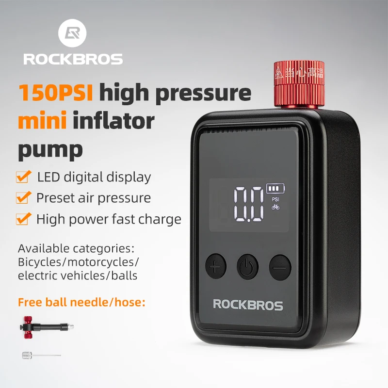 Pompe à Vélo électrique Numérique ROCKBROS - Portable, Haute Pression, Pour Pneus AV/AR, Neuve