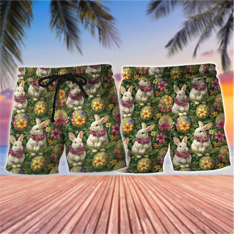 

Cartoon Happy Easter Day Dinosaur 3D Print Short Pants For Men Clothes Egg Rabbit Kawaii Beach Shorts Funny Christianity Trunks