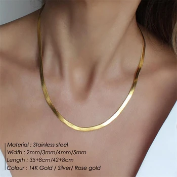 10PCS Hot Fashion Unisex Snake Chain Necklace for Women Choker Stainless Steel Herringbone Gold Color Chain Necklaces Jewelry 2