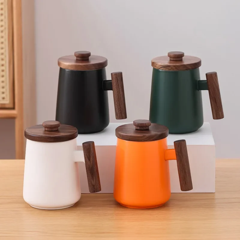 Chinese Creative High Temperature Resistance Tea Mug Ceramic Home Office Equipped with Stainless Steel Walnut Cover Gift Box 1Pc