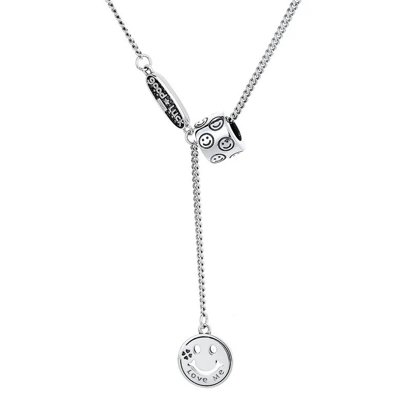 

267L ZFSILVER Fashion Silver 925 Trendy Retro Smile Face Tassel Letter Love Me Necklace For Women Charm Jewelry Accessories Gift