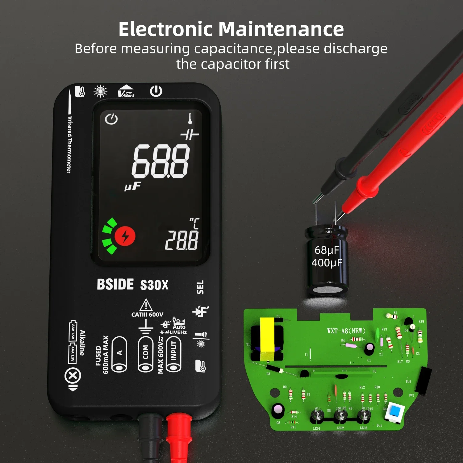BSIDE S30X Charge Auto Range Digital Multimeter Professional Electrician Tool 9999 AC DC Voltage Current 15V Diode Temp Tester digital multimeter