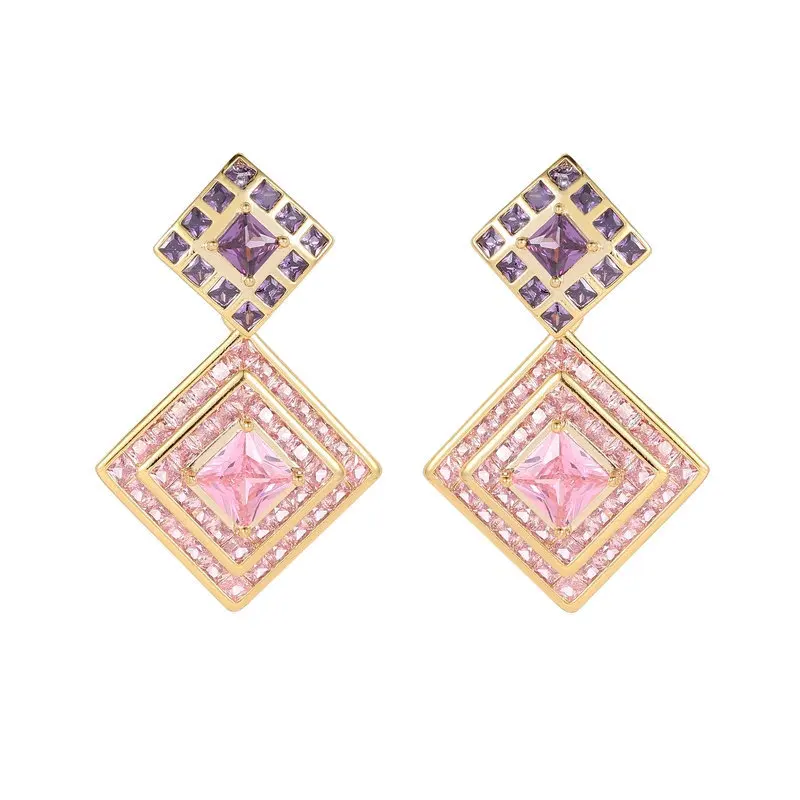 France Fashion Temperament Geometric Lozenge Dangle Earrings For Women Brand Design Sweet Romantic Cubic Zirconia Stud Earings