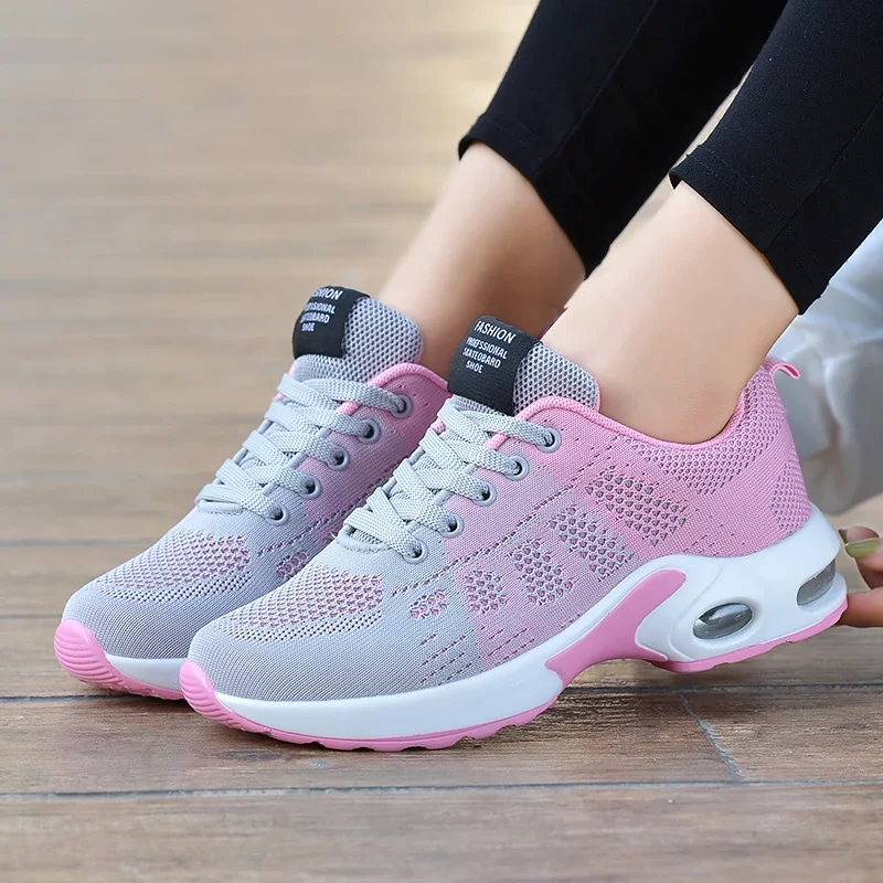 Running Ladies Breathable Sneakers Summer Light Mesh Air Cushion Women's Sports Shoes Outdoor Lace Up Training Shoes