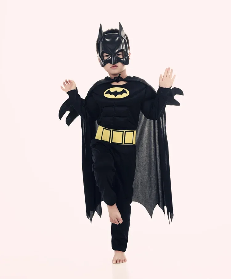 Kids Bat Cosplay Jumpsuit Cosplay jumpsuit Superhero cosplay costume Kids cosplay costume Hero Costume Suit with Cape Mask Men Superhero Wayne Cosplay Halloween Carnival Party