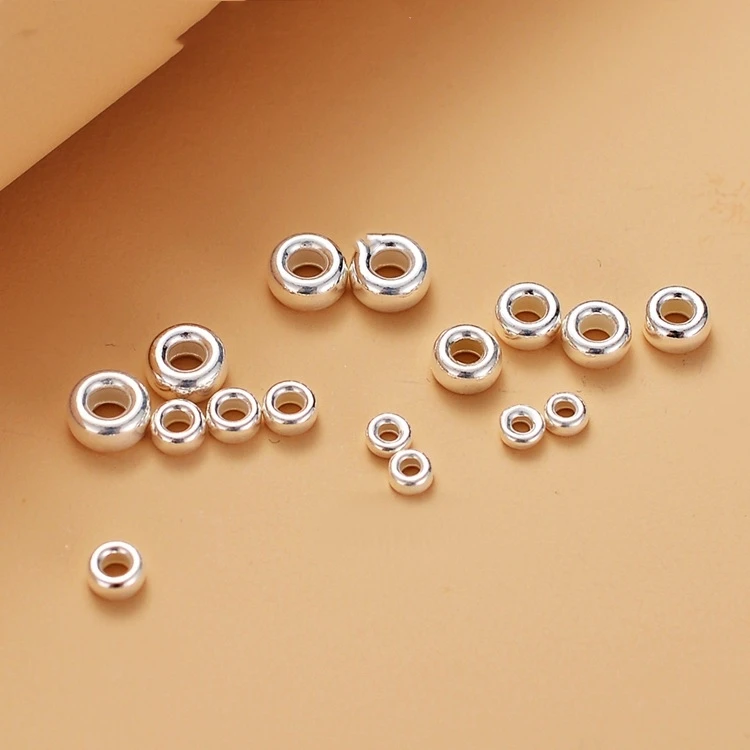 3–8 mm echte 925er-Sterlingsilber-flache runde Abstandsperlen, Silberperle für DIY-Schmuckherstellung, Armband, Halskette, Zubehör – Detail 3