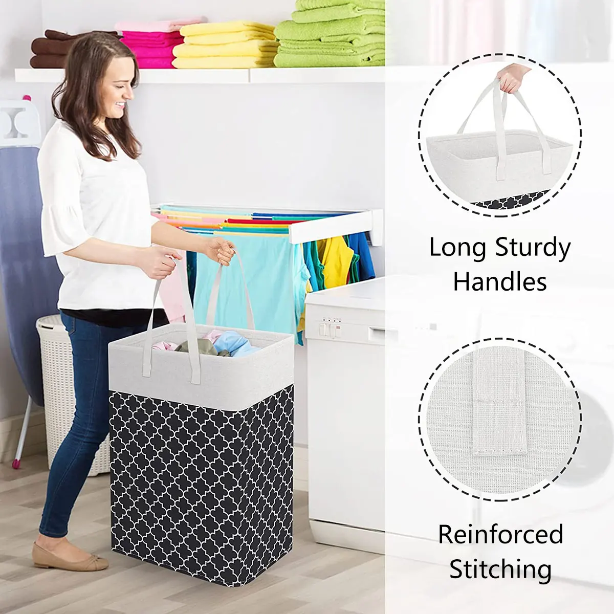 Cesto Portabiancheria Pieghevole Con Manico - Cesto Per Biancheria Sporca Da Bagno In Cotone E Lino | Design Compatto E Impermeabile