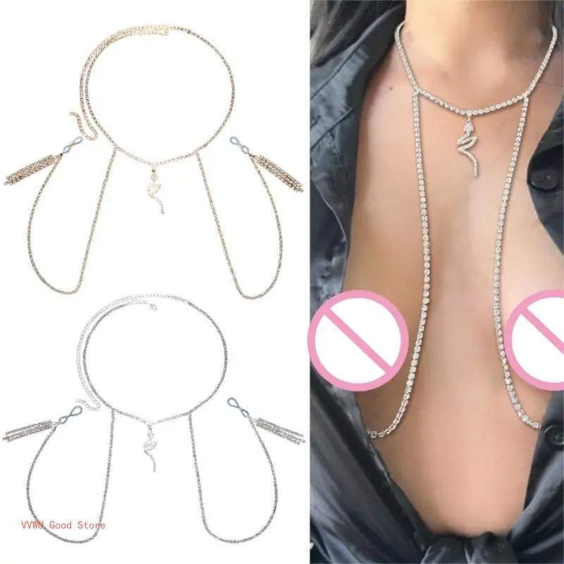 

Sexy Chest Chain for Woman Nightclub Body Chain with Snake Pendant Chest Chains for Summer Seaside Party Jewelry