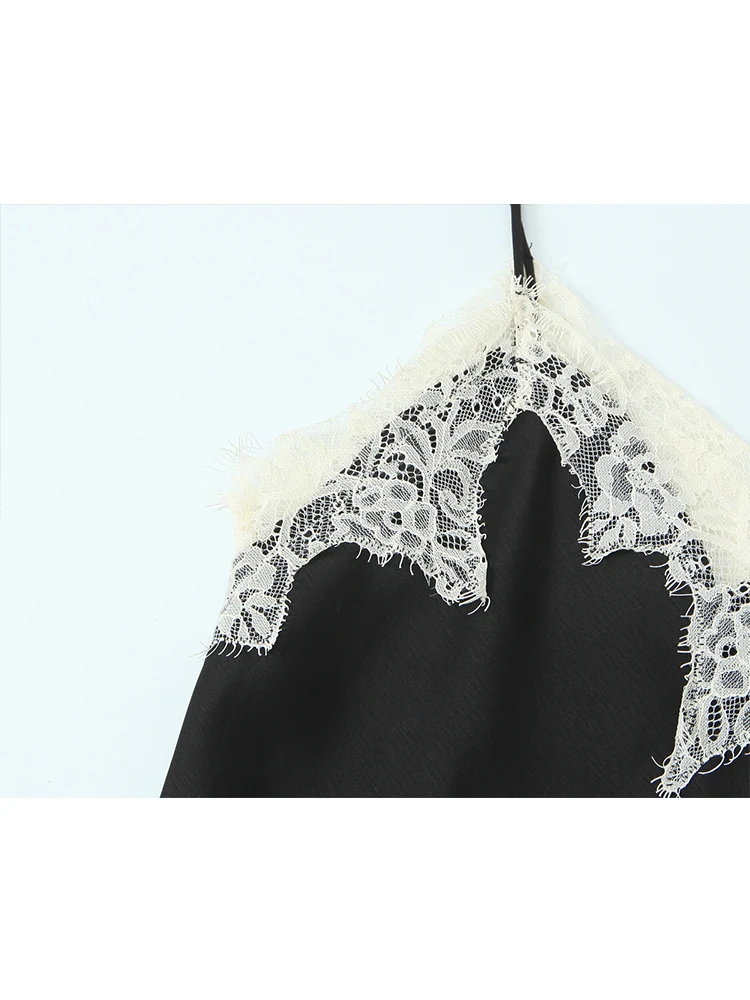 Women Contrast Color Camisole Tops 2026 New V-neck Sleeveless Lace Spaghetti Strap Top Spring Summer Female Backless Sling Tops