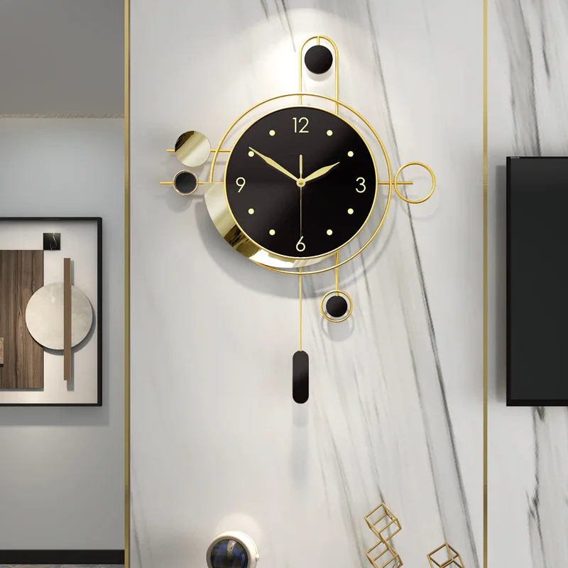 

Art Deco Wall Clock Living Room Gold Pendulum Luxury Wall Clock Black Modern Design Silent Nordic Unique Home Decor
