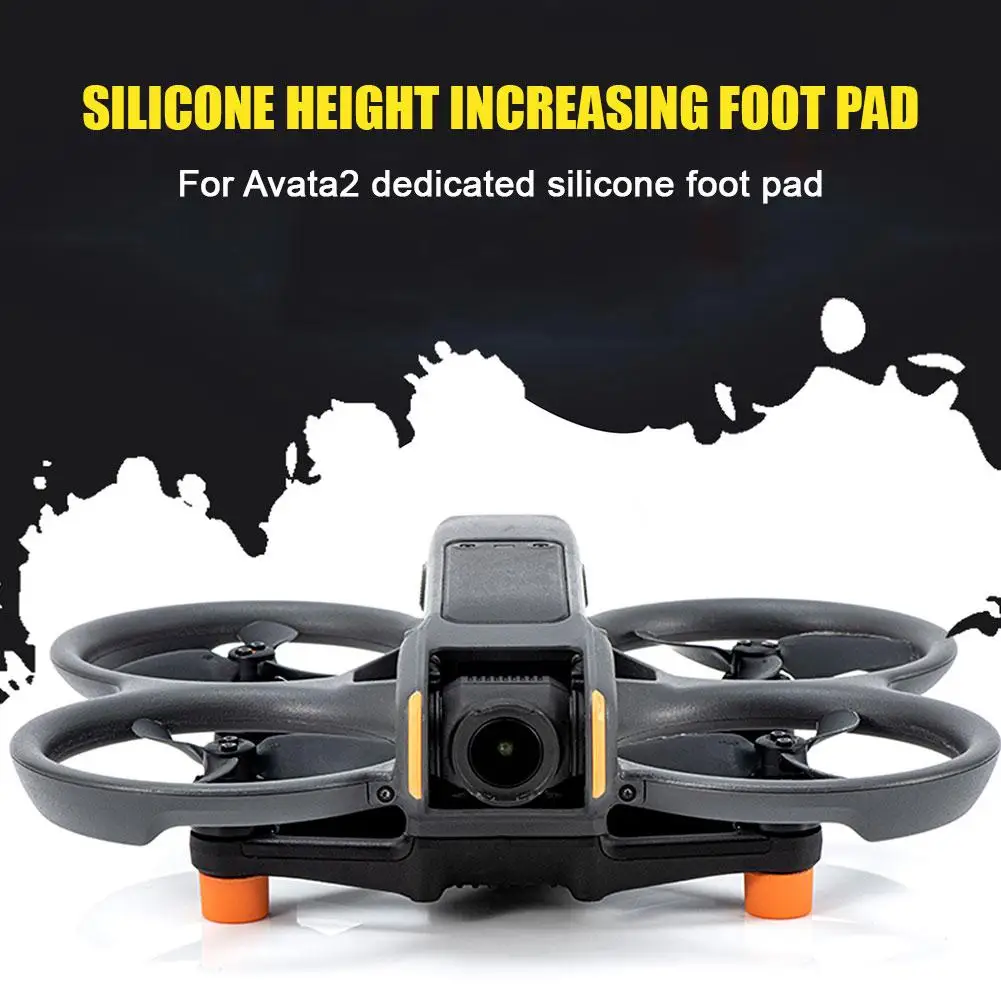 Ensemble de quatre coussinets de pied en silicone pour DJI Avata 2, disposés sur une surface, prêts à être fixés pour protéger le drone.