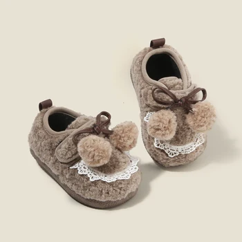 Winter Girls' and Children's Plush Soft Soled Walking Shoes, Children's Cotton Shoes, Baby Soft Soled Princess Baby Shoes
