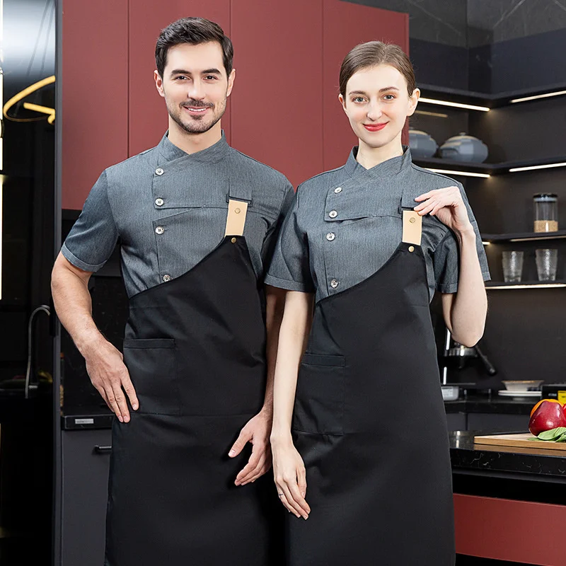 

Short Sleeve Chef Uniform Men Women Restaurant Waiter Clothes Kitchen Cook Jacket and Apron