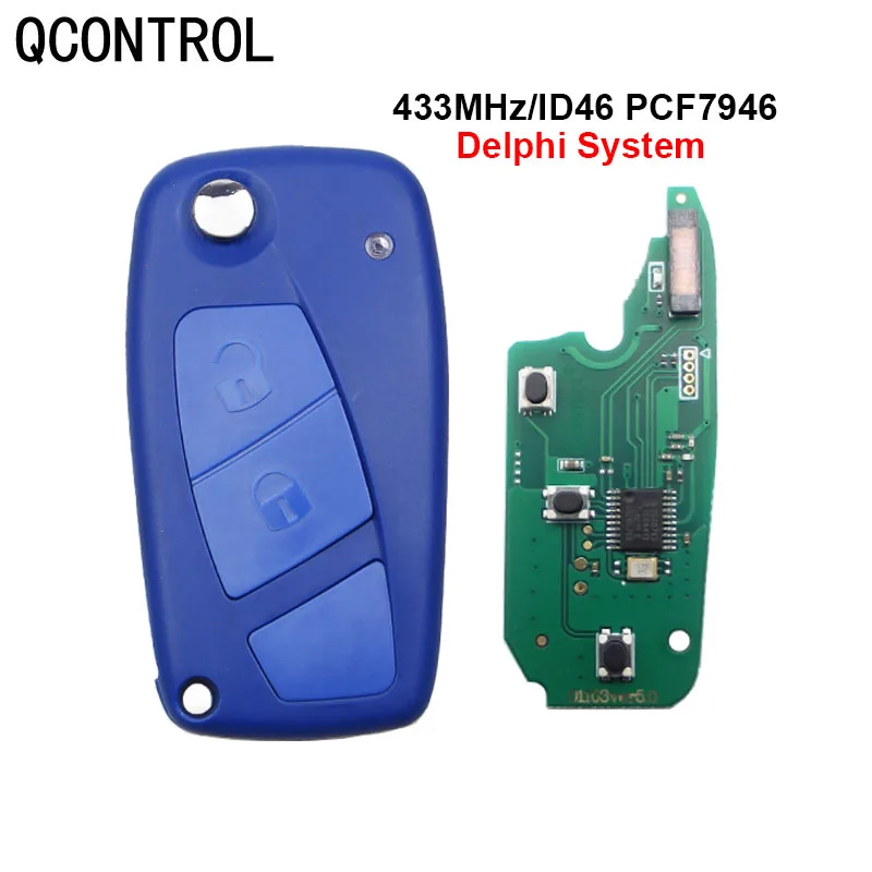 QCONTROL 2 Buttons Transponder Chip Flip Remote  Key For Fiat 500 Fiorino Qubo Panda Idea Punto Stilo Ducato  Delphi System