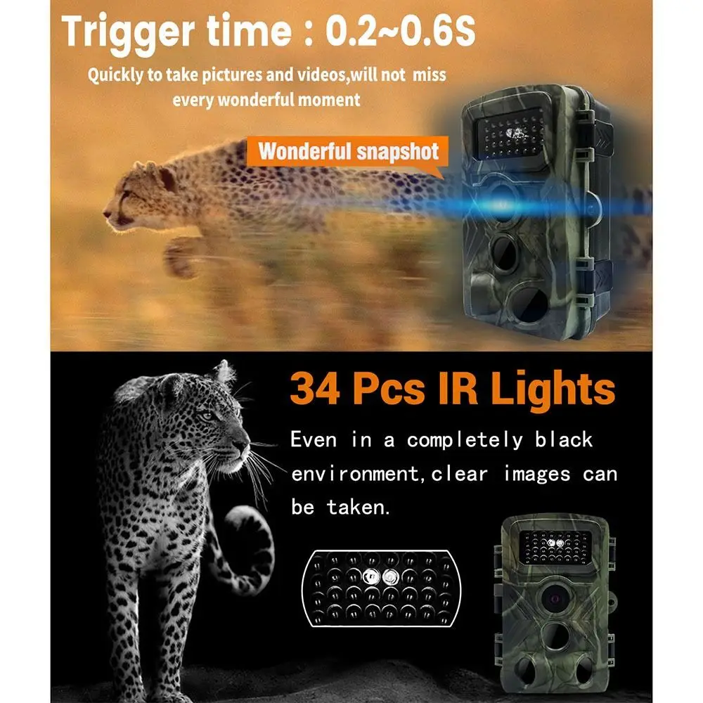 IP54 방수 적외선 야생동물 트레일 카메라 자동 고속 적외선 트리거 야생동물 야간 투시 사진 트랩