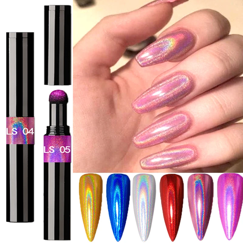 

Nail Art Laser Air Cushion Magic Mirror Powder Pen Nail Glitter Laser Pen Holographic Chrome Powder for Nails DIY Nail Tools